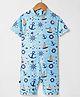 ROVARS Cotton Lycra Half Sleeves Legged Swimsuit with Anchor & Boat Print - Light Blue & Royal Blue