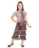 Lei-Chie Half Sleeves Floral Printed Top With Pleated Net Detailed Capri & Stole Set - Brown