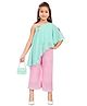 Lei-Chie Sleeveless Beads Embellished Floral Designed Top With Palazzo & Purse Set - Pink