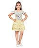 Lei-Chie Cold Shoulder Frill Sleeves Bunny Printed Tee With Polka Dots Designed Dungaree Skirt Set - Yellow