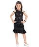 Lei-Chie Velvet Cold Shoulder Sleeveless Floral Applique Detailed Sequins Embellished Top & Skirt Set - Black