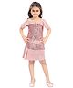 Lei-Chie Velvet Cold Shoulder Flutter Sleeves Sequins Embellished & Floral Applique Detailed Top & Skirt Set - Pink