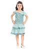 Lei-Chie One Shoulder Flutter Sleeves Sequins Embellished & Floral Applique Detailed Top Skirt Set - Green