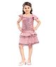 Lei-Chie One Shoulder Flutter Sleeves Sequins Embellished & Floral Applique Detailed Top Skirt Set - Pink