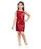 Lei-Chie Sleeveless Rhinestones Embellished & Shimmered Top Skirt Set - Maroon