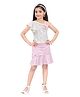 Lei-Chie Sleeveless Frill Detailed Sequin Embellished Floral Applique Top With Skirt - Pink