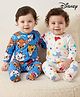 Babyhug Disney Interlock Knit Full Sleeves Footed Sleep Suits with Star & Disney Character Graphics Pack of 2 - White & Blue