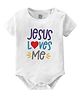 Baby Buzz 100% Cotton Half Sleeves Jesus Loves Me Text Printed Onesie - White
