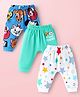 Babyhug Disney Interlock Knit Ankle Length Diaper Legging With Disney Character Graphic Pack Of 3 - Aqua Blue & White
