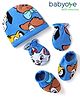 Babyhug Disney Interlock Knit Caps Mittens & Booties Set With Disney Character Print Blue - Diameter 10 cm