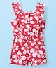 Babyhug Cotton Knit Frill Sleeves Jumpsuit with Floral Print & Bow Applique - Red