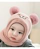 Ziory Woolen Bear Designed Cap With Attached Scarf - Pink
