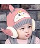 Ziory Woolen Bird Designed Earflap Cap - Pink-  Diameter- 48-52cms