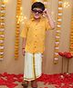 BownBee Cotton Half Sleeves Leheriya Printed Shirt & Mundu Lungi Set - Yellow
