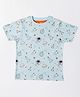 Totle Cotton Half Sleeves Space Theme Printed Tee - Sky Blue