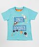 Totle Cotton Half Sleeves Space Theme Printed Tee - Turquoise Blue