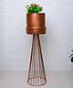 Voidrop Metal Decorative Floor Planter Pot with Stand Indoor Outdoor Plant Stand, Front Door Decorative Planting Container, Modern Rustic Décor, Copper