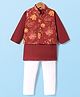 Exclusive from Jaipur Cotton Woven Full Sleeves Kurta Pyjama Set With Floral Printed Jacket - Dark Red
