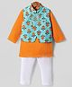 Exclusive from Jaipur Cotton Woven Full Sleeves Kurta Pyjama Set With Floral Printed Jacket - Orange