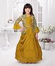 Betty By Tiny Kingdom Solid Tiered Gown With Three Fourth Bell Sleeves Sequin Embellished Floral Printed Jacket & Embroidered Belt - Yellow