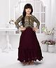 Betty By Tiny Kingdom Solid  Tiered Gown With Three Fourth Sleeves Sequin Embellished Floral Printed Jacket - Maroon