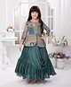 Betty By Tiny Kingdom Three Fourth Sleeves Sequin Embellished Floral Embroidered Tiered Gown  - Green