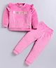 M'andy Velvet Full Sleeves #Unstoppable Text Foil Printed Sweatshirt With Joggers Set - Pink