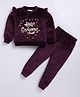 M'andy Velvet Full Sleeves Hello Gorgeous Text Foil Printed Sweatshirt With Joggers Set - Wine
