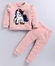 M'andy Velvet Full Sleeves Sequins Embellished Unicorn Designed Sweatshirt With Joggers Set - Peach