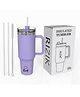 RIZIK STORE 40oz Stainless Steel Insulated Tumbler with 2 Straws & Cleaner, 100% Leak-Proof, Double Wall, Ideal for Hot & Cold Drinks  Perfect for Gym, Travel, Yoga, Office, Home (Purple) 1200ml