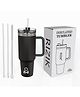 RIZIK STORE 40oz Stainless Steel Insulated Tumbler with 2 Straws & Cleaner, 100% Leak-Proof, Double Wall, Ideal for Hot & Cold Drinks  Perfect for Gym, Travel, Yoga, Office, Home (Black) 1200ml