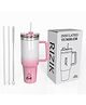 RIZIK STORE 40oz Stainless Steel Insulated Tumbler with 2 Straws & Cleaner, 100% Leak-Proof, Double Wall, Ideal for Hot & Cold Drinks  Perfect for Gym, Travel, Yoga, Office, Home (Pink White Glossy) 1200ml