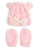 Tipy Tipy Tap Pearls Embellished Bow Designed Cap With Mittens Set - Pink-  Diameter 30 Cms