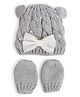 Tipy Tipy Tap Pearls Embellished Bow Detailed Cap With Mittens Set - Grey-  Diameter 30 Cms