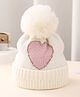 Tipy Tipy Tap Heart & Pom Pom Designed Winter Cap - White-  Diameter 34 Cms