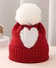 Tipy Tipy Tap Heart & Pom Pom Designed Winter Cap - Red-  Diameter 34 Cms