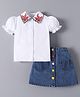 Mark & Mia Cotton Puffed Sleeves Top & Skirt with Embroidered Collar  - White