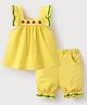 Mark & Mia Cotton Frill Sleeves Top & Shorts Set with Cherry Patch & Lace Detailing - Yellow