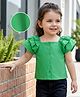 Mark & Mia Cotton Frill Sleeves Solid Color Front Open Top - Green