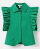 Mark & Mia Cotton Frill Sleeves Solid Color Collared Top - Green