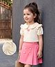 Mark & Mia Cotton Half Sleeves Peter Pan Top & Skirt with Heart Print - Beige