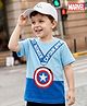 Babyhug Marvel Single Jersey Knit Half Sleeves Cut & Sew T-Shirt With Captain America Logo Applique - Blue