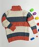 Shilpshakti Full Sleeves Striped Handmade Sweater - Grey Off White & Orange