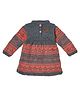 Shilpshakti Full Sleeves Anchor Designed Colour Blocked Handmade Dress - Orange & Grey