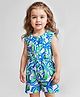Babyhug Cotton Knit Sleeveless Jumpsuit With Floral Print & Bow Applique - White