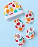 Babyhug 100% Cotton Knit Cap Mittens & Booties Set with Fruits Print White - Diameter 13 cm