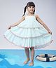 MASTARANG Cotton Sleeveless Checked & Pom Pom Lace Embellished Tiered Dress - Aqua Blue