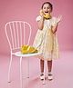 MASTARANG Blended Short Puffed Sleeves Floral Printed & Blow Applique Detailed Dress - Lemon Yellow