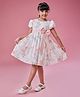 MASTARANG Blended Short Puffed Sleeves Floral Printed & Bow Applique Detailed Dress - Pink
