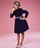 MASTARANG Velvet Full Puffed Sleeves Solid Dress With Glitter Belt - Wine
